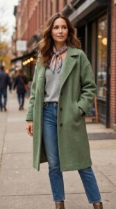 Woman standing on the street with hands in her pocket.