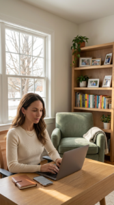 Woman sitting at desk.