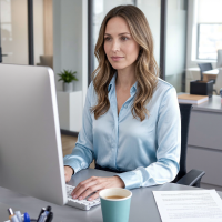 Woman typing at a desk